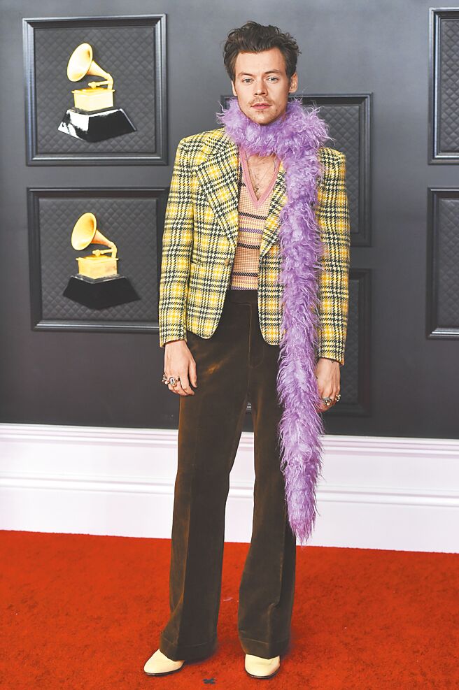 哈利斯泰尔斯单飞后造型越发大胆、打破性别框架，被不少外媒评为无性别穿搭典范。（美联社）