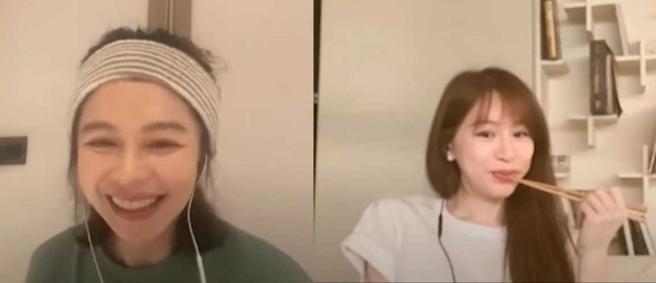 去年八月徐若瑄和王心凌邊吃飯邊開直播聊天，徐若瑄表示要幫王心凌介紹男友。（圖／取自徐若瑄、王心凌 IG）