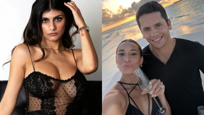 女网红与丈夫蜜月时巧遇前AV女优，丈夫竟兴奋到到处炫耀令她相当不悦。（图／IG@ lyamariella、mia_kalifa_officel）