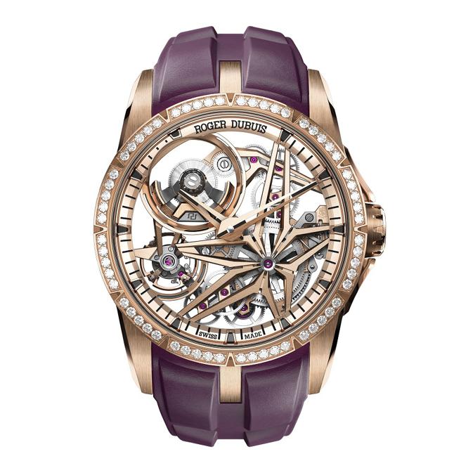 罗杰杜彼王者系列Excalibur Monobalancier单摆轮自动上炼腕表，镶钻版252万5000元。（Roger Dubuis提供）