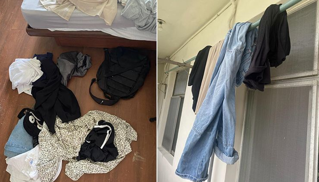 网友分享弟弟女友夸张行径，不会晾衣服成了一绝。（翻摄爆怨公社）
