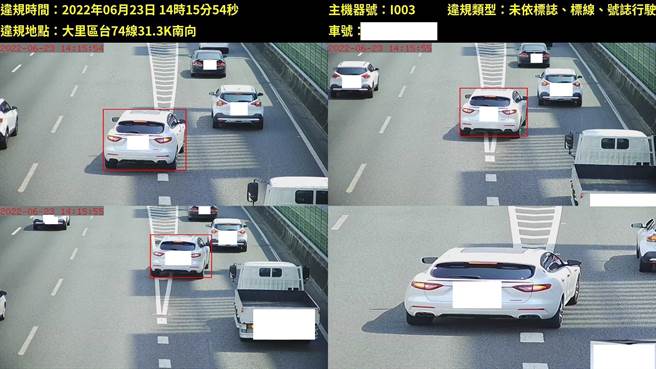 台中市台74线快速公路大里段（跨越槽化线）。（台中市警察局提供／张妍溱台中传真）