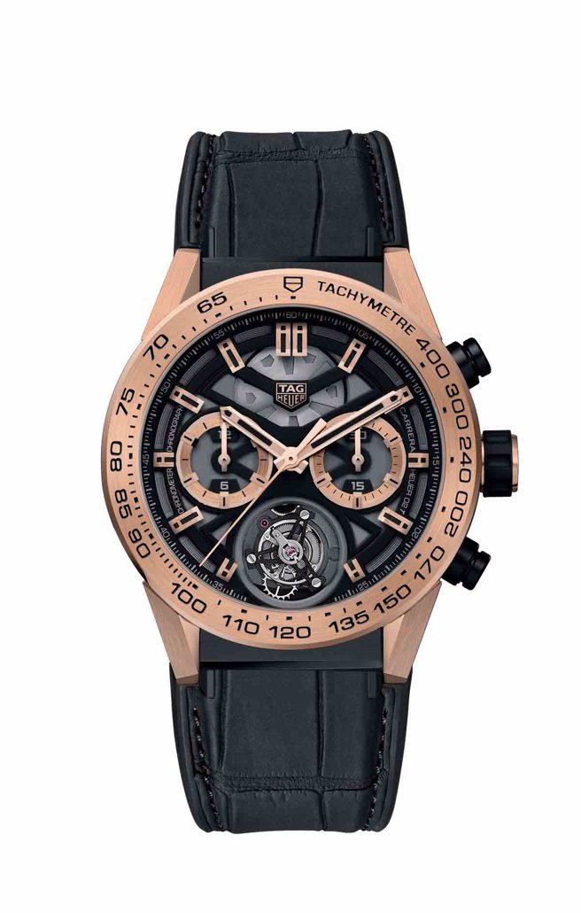 TAG Heuer 泰格豪雅 Carrera 陀飛輪計時腕錶，96萬9200元。（TAG Heuer 泰格豪雅提供）
