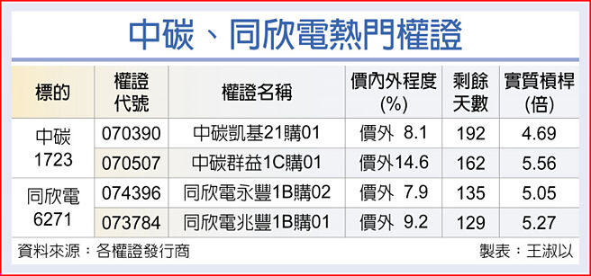 中碳、同欣電熱門權證