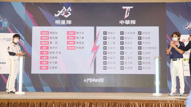 明星队总教练林威助（左）与中华队总教练林岳平在记者会公布明星赛名单。（杜宜谙摄）