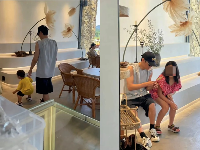 張晉飯後用心陪伴兒女。（圖／微博）