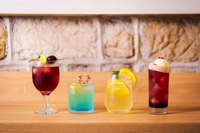 「airC＆C」現場提供四款水果氣泡獨家特調，均一價130元。（黑松提供）