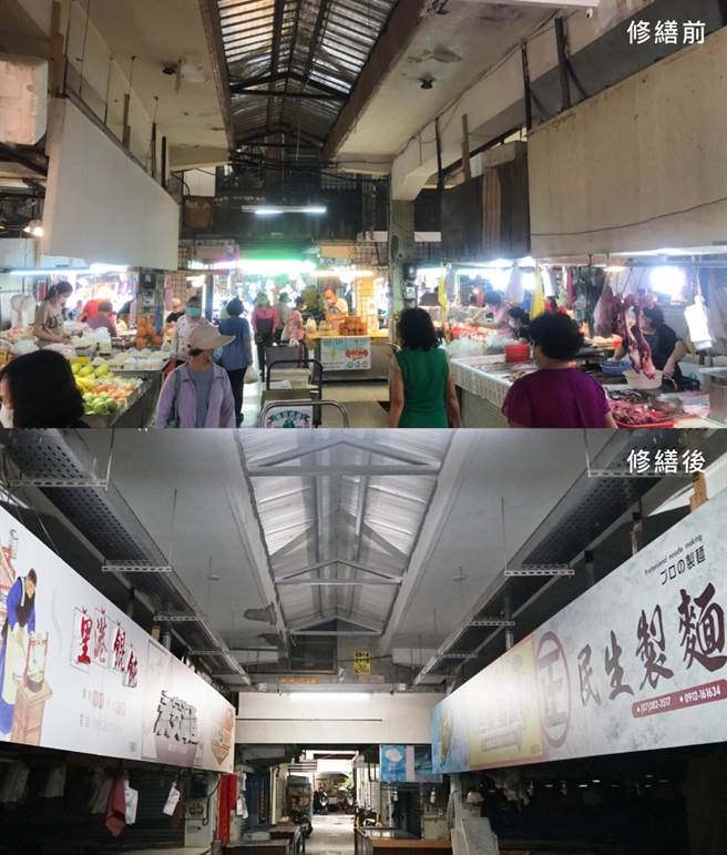 高市建興民有市場內走道地磚重設、招牌新設及油漆，整體消費環境整潔提升。（高市經發局提供／柯宗緯高雄傳真）