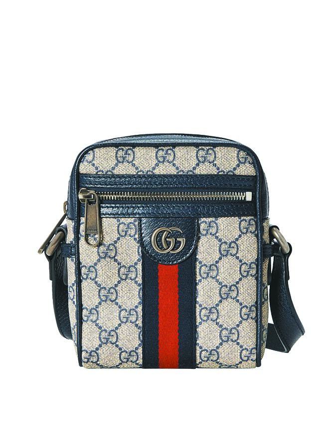 GUCCI GG LOGO BLUE午夜蓝OPHIDIA肩背包，3万2400元。（GUCCI提供）