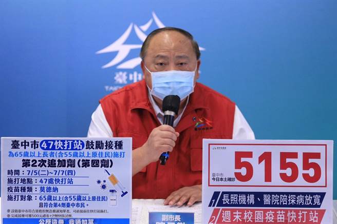 台中市副市長陳子敬今在疫情記者會上說明台中市疫情。（台中市政府提供／張亦惠台中傳真）