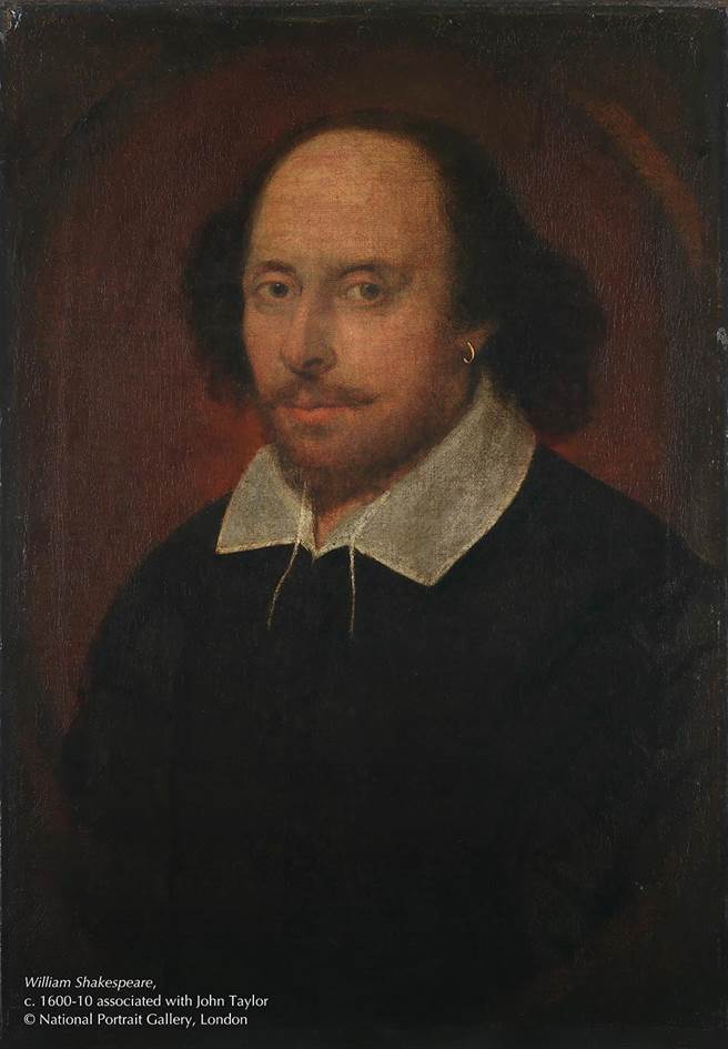 〈威廉．莎士比亚〉，推测与约翰．泰勒有关，创作于1600-1610年。（图片版权：英国国家肖像艺廊）