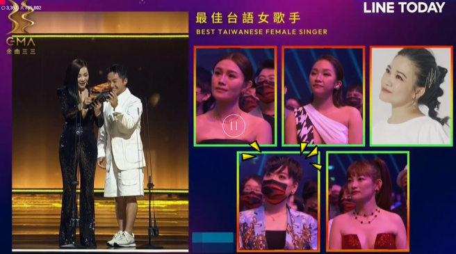 江惠仪(左下)夺台语歌后，打败更被看好的黄妃、朱海君、张涵雅和赖慧如。（图／取自LIVE TV）