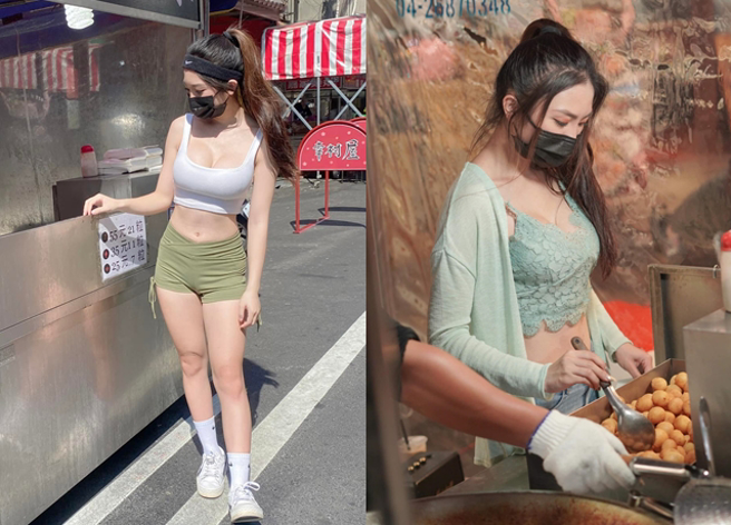 今年4月爆红的地瓜球老板娘，又被网友拍下认真工作爆乳身影，也再次引发网友讨论。（翻摄自大甲手工地瓜球脸书）