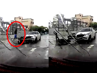 台中騎士飆車衝路口遭撞「炸飛翻滾」重摔地 驚悚片曝光