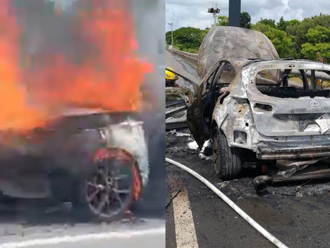 台86線火燒車驚悚畫面 烈焰覆蓋車頭 24歲駕駛後方看傻