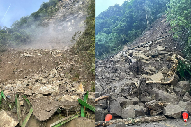 苗21线、神仙谷前3日清晨再度发生落石滚落，阻断联外道路。（翻摄苗栗县议员杨文昌脸书）