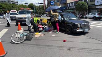 8旬老翁騎單車橫跨馬路 慘遭轎車撞噴飛 失去生命跡象