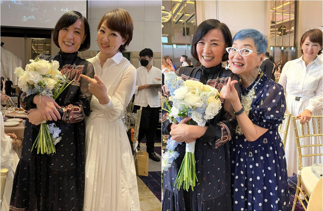 66岁的宝妈在一群平均25岁的女孩中间参加抽捧花活动，没想到连抢都不必抢，捧花直接掉进她怀里。(取材自好门媳妇的秘密生活郁小方脸书)