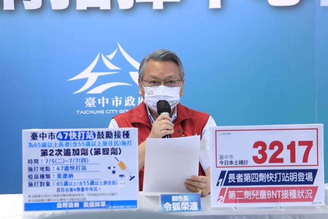 台中市副市长令狐荣达表示，台中市今(4)日新增3217例本土个案。（台中市政府提供／冯惠宜台中传真）