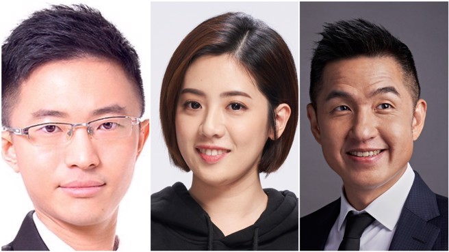 士林北投區議員網路聲量最高的，不是曾經擔任市府副發言人的「學姊」黃瀞瑩（中），或是前外交官「護國胖犬」劉仕傑（右），而是現任新黨議員侯漢廷（左）。（取自臉書）