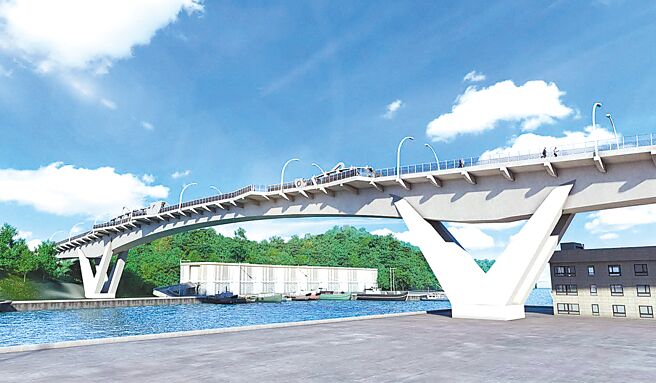 重建的南方澳跨港大橋造型發想是「鯖魚的故鄉」，完成後將結合交通與觀光於一體。圖為完工後示意圖。（公路總局提供／李忠一宜蘭傳真）