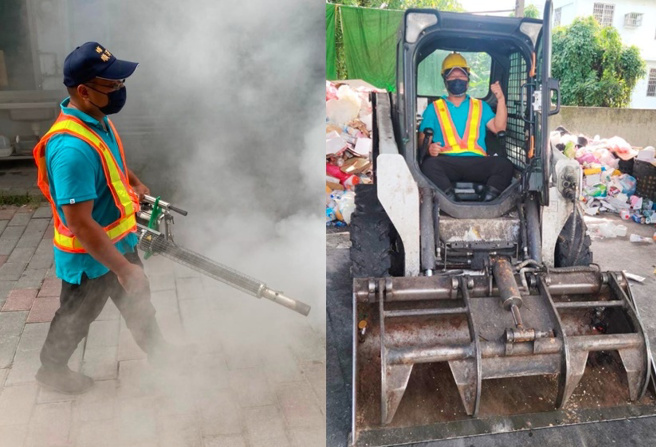 彰化县花坛乡长顾胜敏衝到第一线做清消、开小山猫，背后都有专业证照加持。（图／取自顾胜敏脸书）
