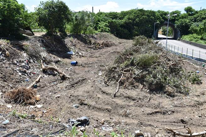 竹南鎮公所動工整建解編保安林地成為停車場，整地清理雜木。（謝明俊攝）