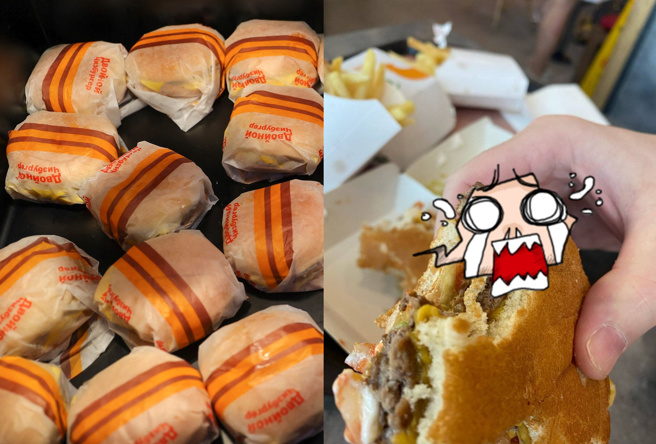 俄罗斯新速食品牌「美味就是这样」爆有民眾吃到发霉汉堡。（合成图／路透社／推特）