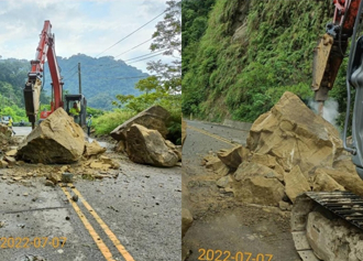 苗栗126縣道山壁大規模崩塌 巨大石塊掉落 道路雙向中斷