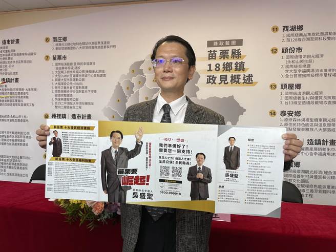无党籍机械工程师吴盛圣8日上午宣布参选苗栗县长。（读者提供／谢明俊苗栗传真）