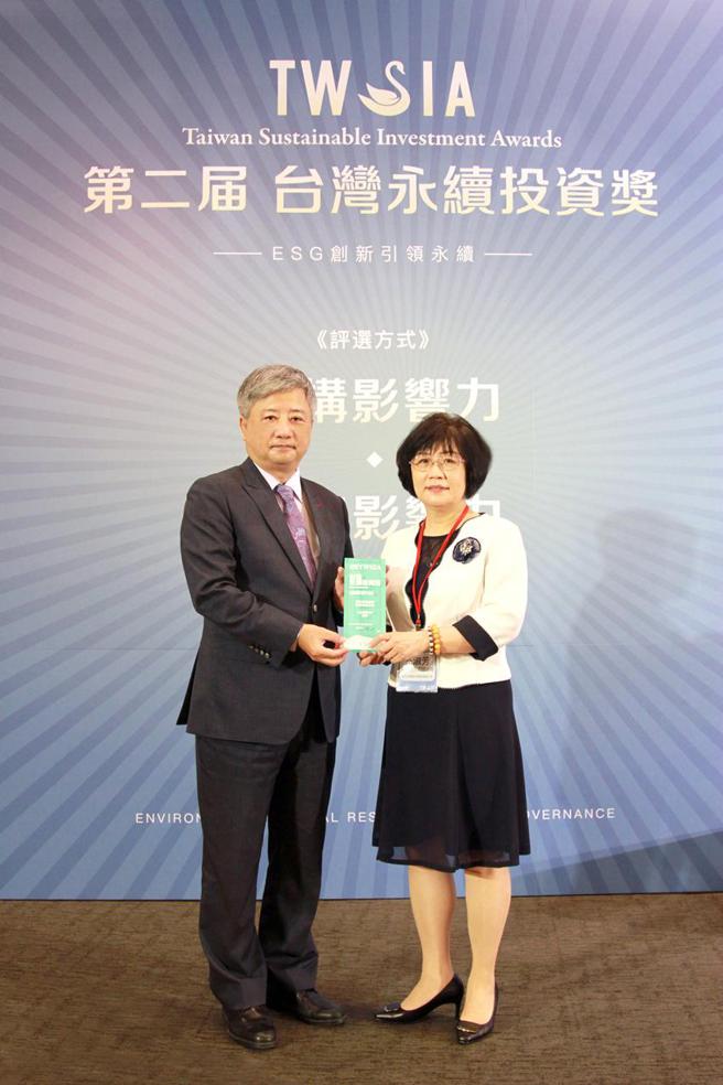（彰银致力履行永续投资，获个案影响力永续主题投资银级奖项肯定，右为副总经理王淑芳，左为资金营运处处长徐志诚。图／彰化银行提供）