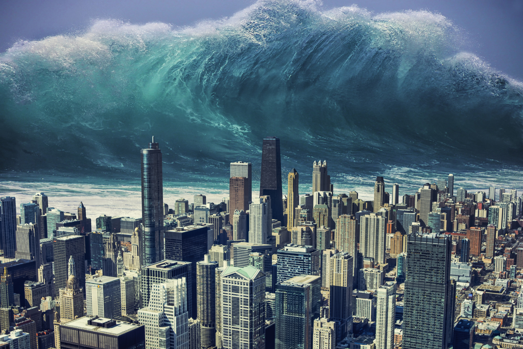 华盛顿州天然资源部（DNR）公开的模拟画面显示，要是西雅图断层（Seattle Fault）出现7.5强震，可能在不到3分钟内，出现近13公尺的海啸，图为示意画面。（达志影像/Shutterstock）(photo:ChinaTimes)