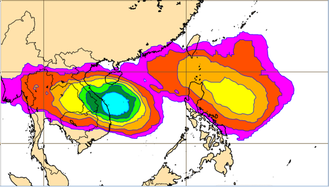 最新(8日20時)歐洲(ECMWF)系集模式模擬圖顯示，下周三(13日)20時菲律賓東方及南海海面「熱帶擾動」的模擬機率，分別已達40%及70%。（翻攝自「三立準氣象· 老大洩天機」）

