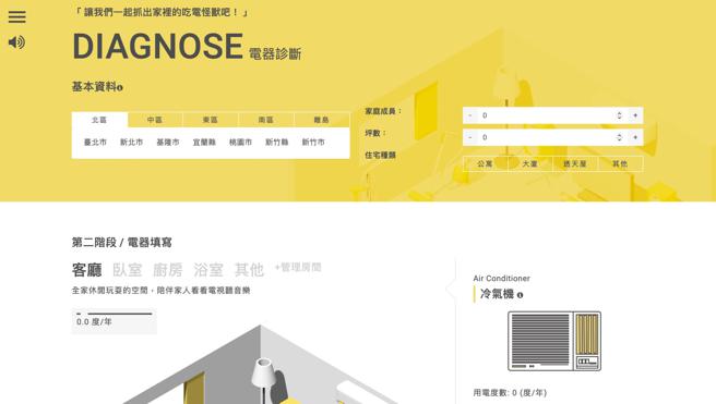 经济部能源局的节约能源园区中，民眾可透过「家庭电器用电家计簿」查询自家家电的用电电耗。（翻摄经济部能源局网站）