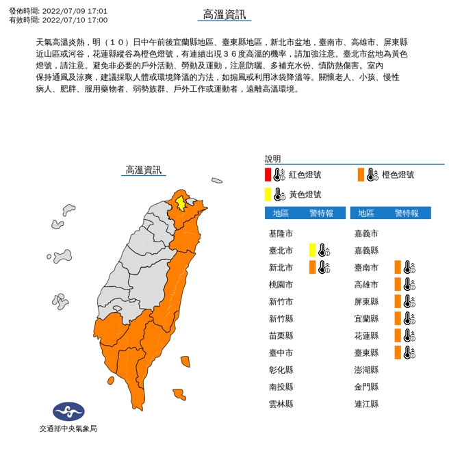 高溫資訊。（圖／中央氣象局）