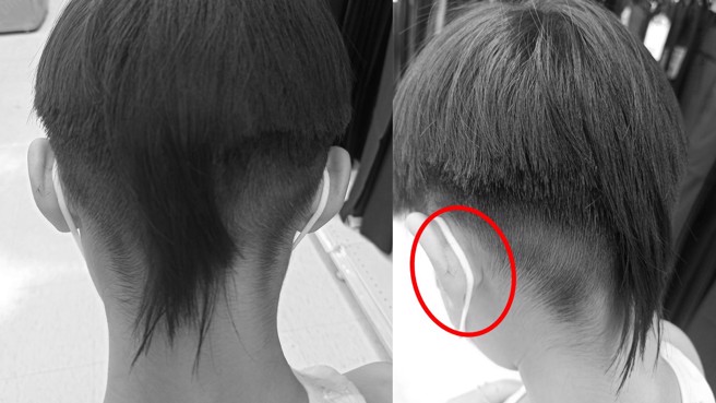 女网友首次带儿子体验百元剪髮就剪到耳朵，更觉得理髮师剪得「像狗啃」，赶紧带着儿子离开。（图／取自爆怨公社）