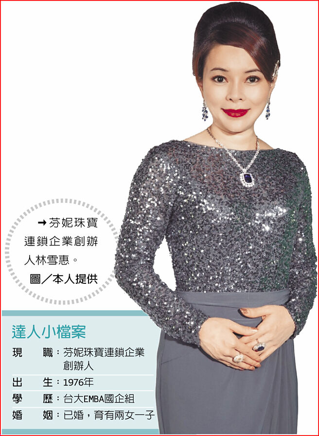 达人小檔案芬妮珠宝连锁企业创办人林雪惠。图／本人提供