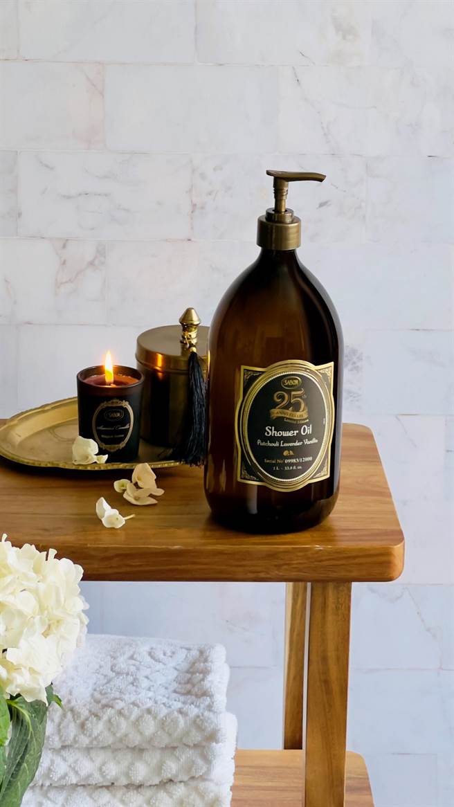 25周年纪念版SABON经典沐浴油1000ml情境图。（SABON提供）