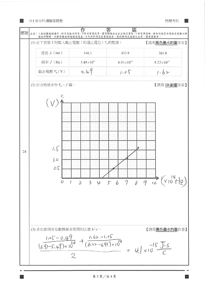 111学年度分科测验 物理试题解答。(资料提供／北巿补教协会、儒林、文城、得胜者补习)