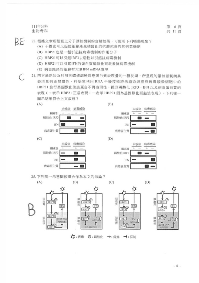 111学年度分科测验 生物试题解答。(资料提供／北巿补教协会、儒林、文城、得胜者补习班联合提供)