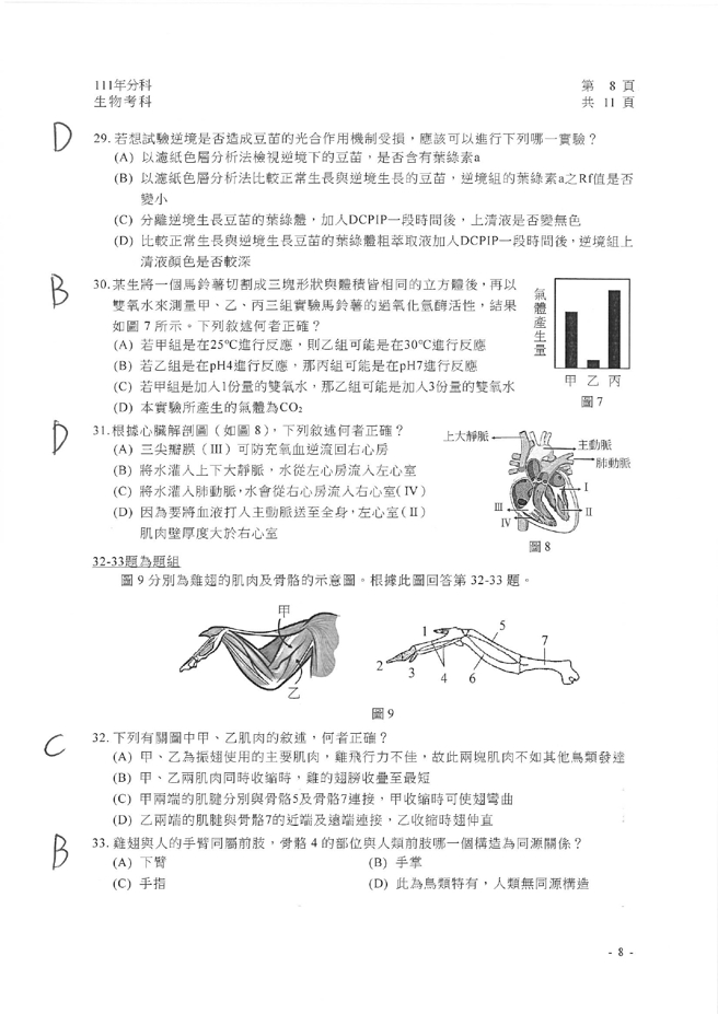 111学年度分科测验 生物试题解答。(资料提供／北巿补教协会、儒林、文城、得胜者补习班联合提供)