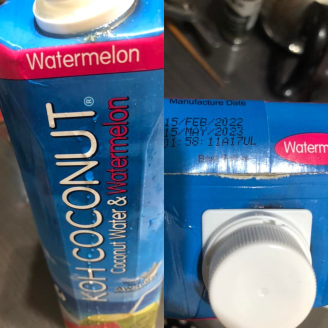 网友得知椰子西瓜汁变质后，竟然还喝了一口。（翻摄自Costco好市多 商品经验老实说脸书）