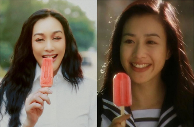 锺丽缇復刻26年前《食神》学生妹经典画面，被酸老了不承认。(取材自小红书)