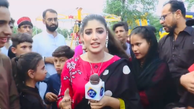 巴基斯坦女记者进行新闻连线时大失态。(图/截自@MairaHashmi7推特)