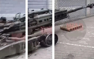 俄軍佔領烏克蘭陣地 擄得1門受損的M777榴彈砲