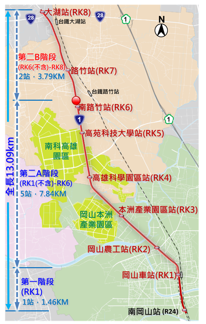 高捷冈山路竹延伸线。（高雄捷运局提供／高雄洪靖宜传真）