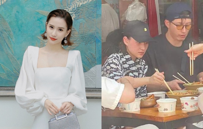 何超莲和男友窦骁一起吃路边摊。（图／微博@ 何超莲）