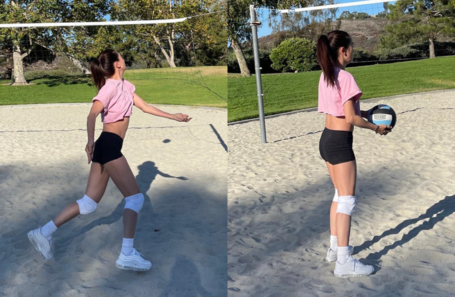 李晶晶穿中空装打排球。（图／翻摄自Crystal Lee 李晶晶脸书）