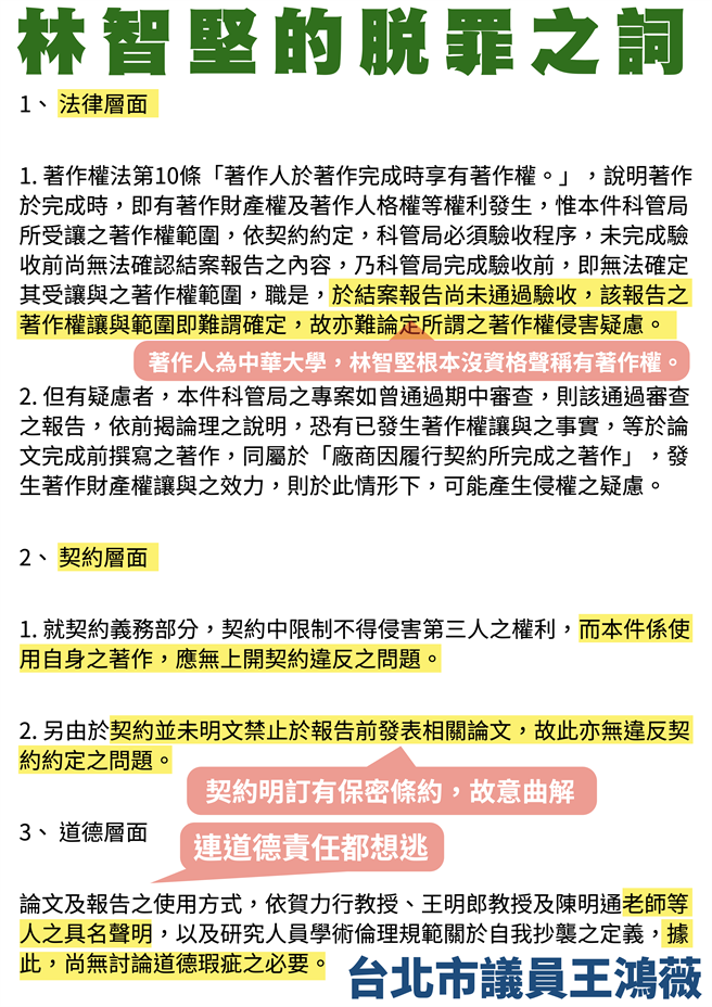台北市議員王鴻薇曝民進黨桃園市長參選人林智堅親信下指導棋幫脫罪。（王鴻薇提供／楊亞璇台北傳真）