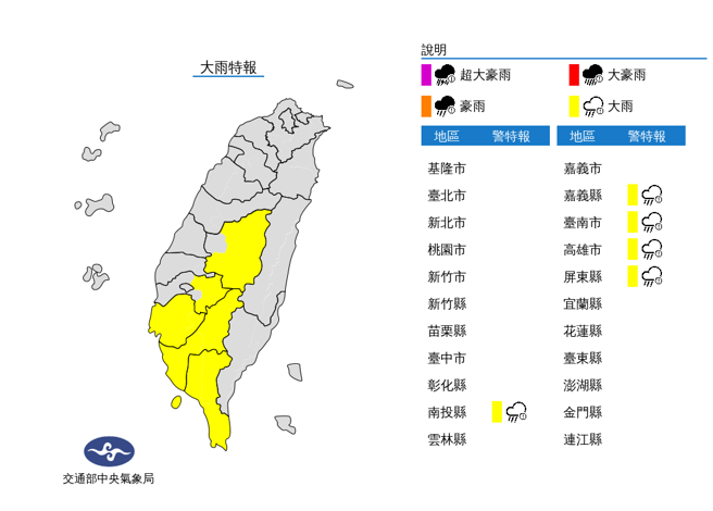 5县市大雨特报。（图／翻摄自气象局）